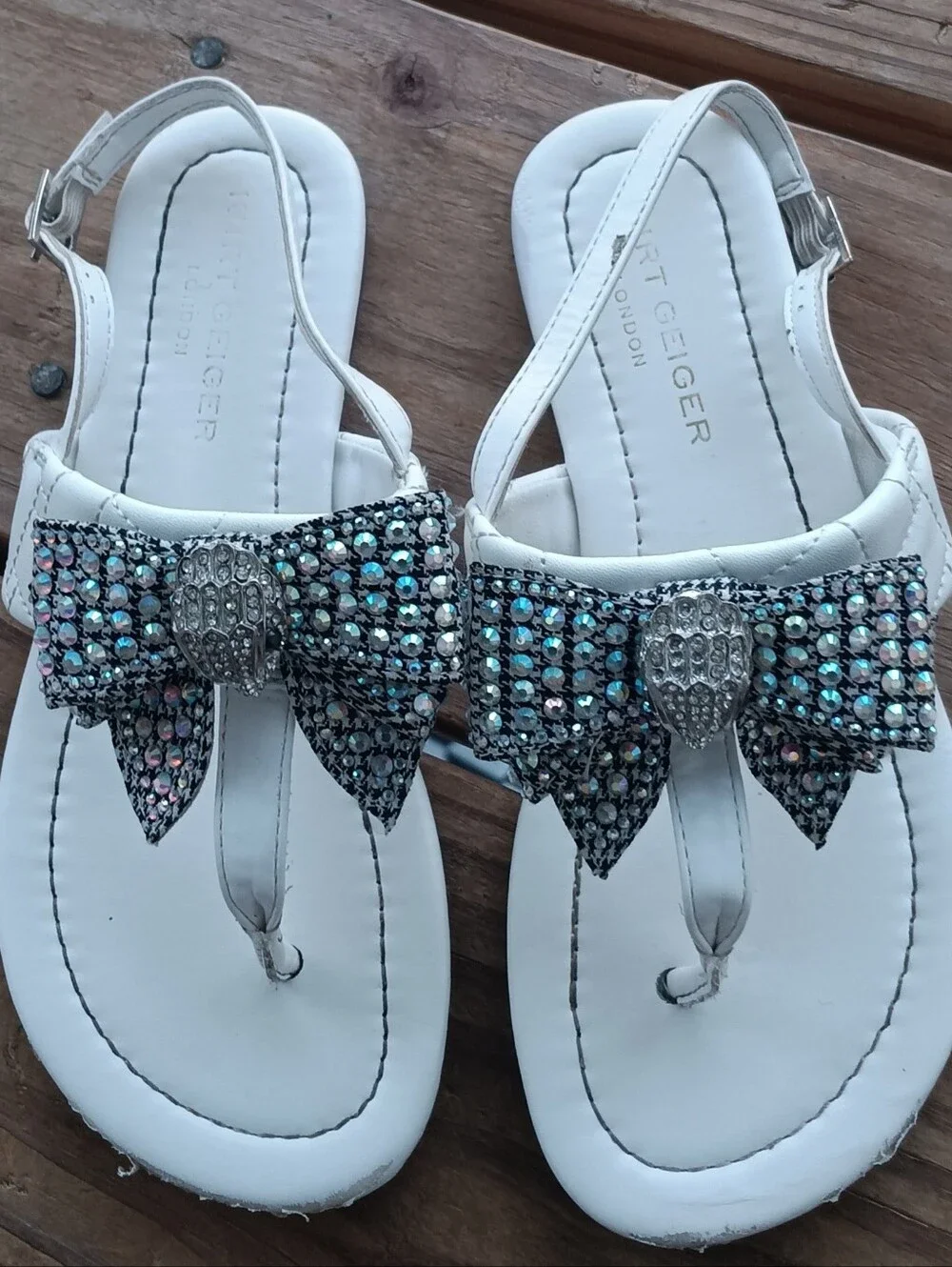 Kirk G White Jeweled Bow Thong Sandals